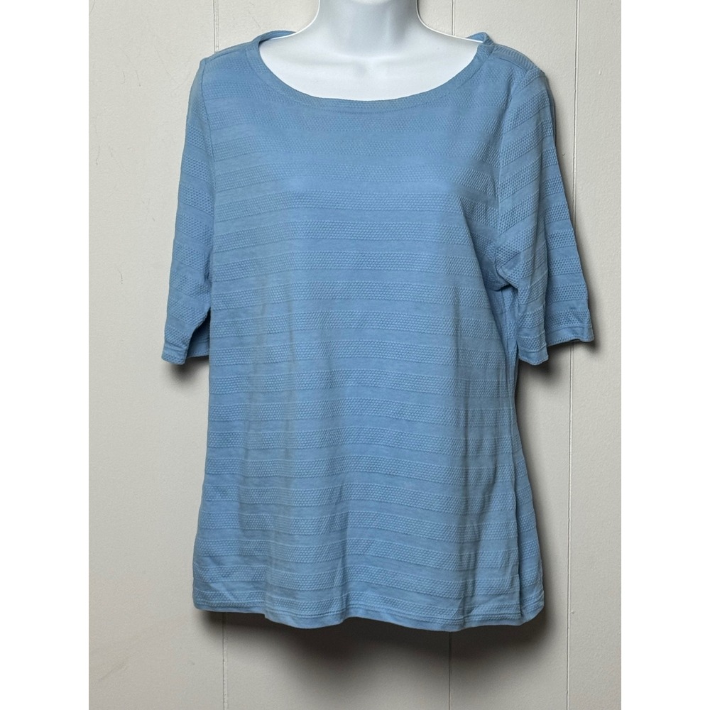 Charter Club Women's Perfectly Soft Pima Cotton Blue Textured Stripe Top Size XL
